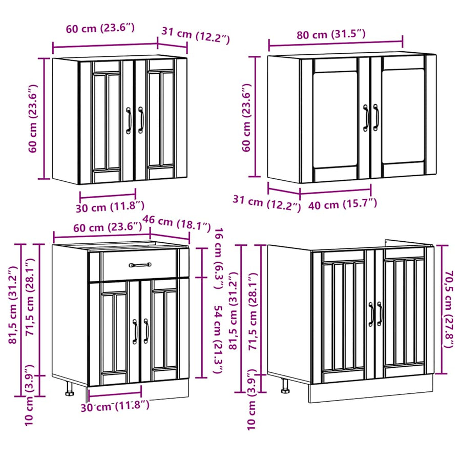 4-delige Keukenkastenset Kalmar bewerkt hout glanzend wit