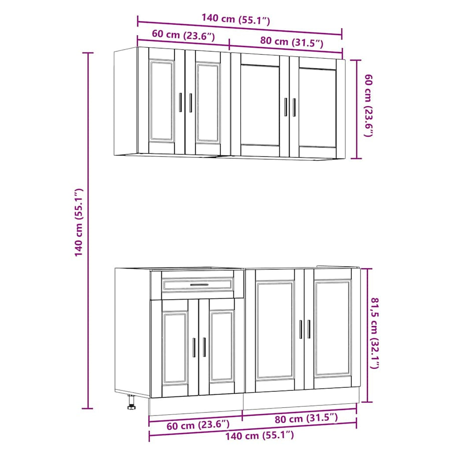 4-delige Keukenkastenset Kalmar bewerkt hout betongrijs