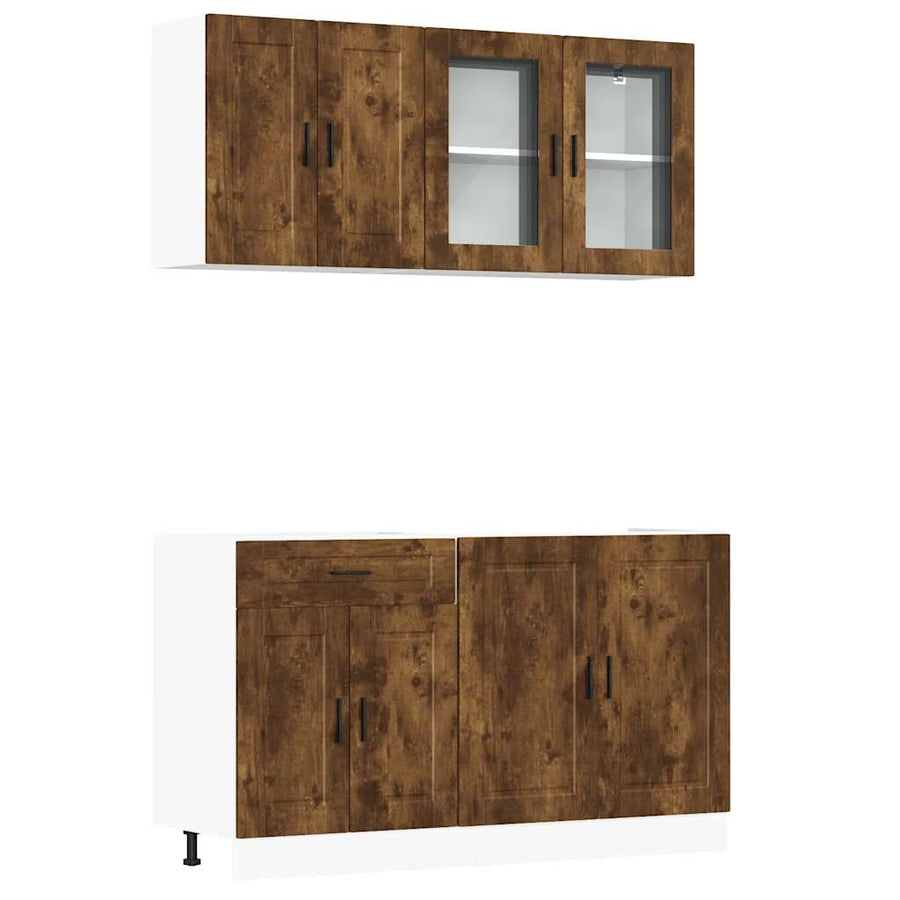 4-delige Keukenkastenset Kalmar bewerkt hout gerookt eiken