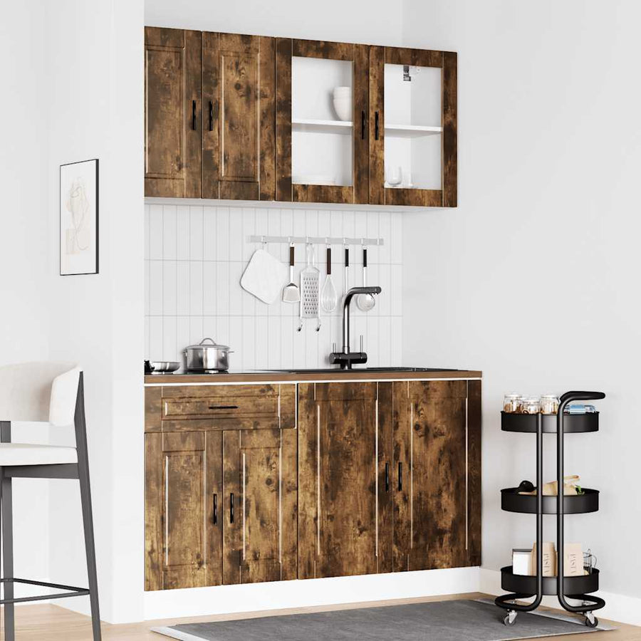 4-delige Keukenkastenset Kalmar bewerkt hout gerookt eiken