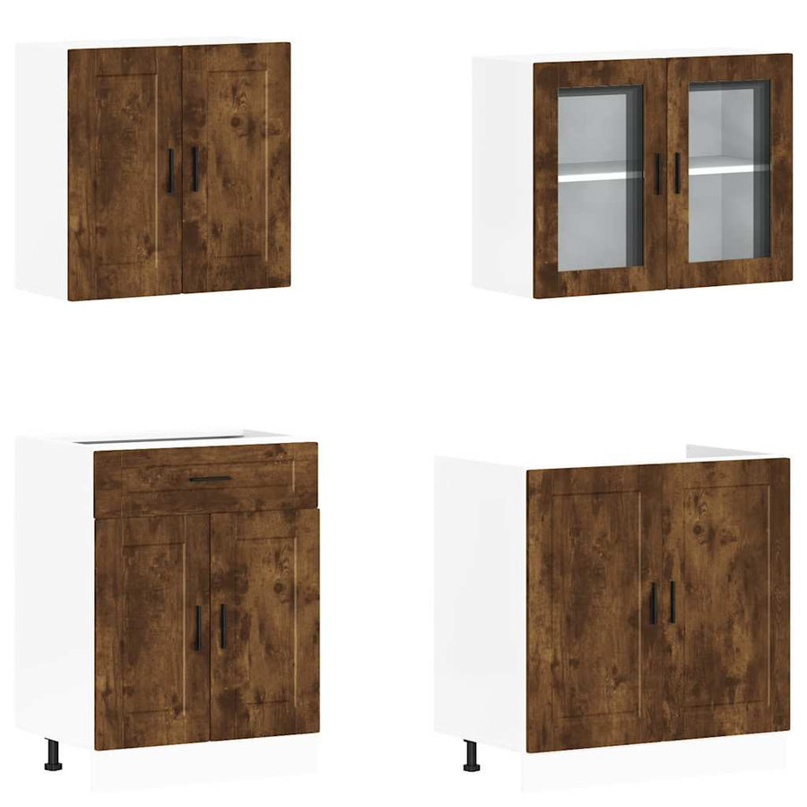 4-delige Keukenkastenset Kalmar bewerkt hout gerookt eiken