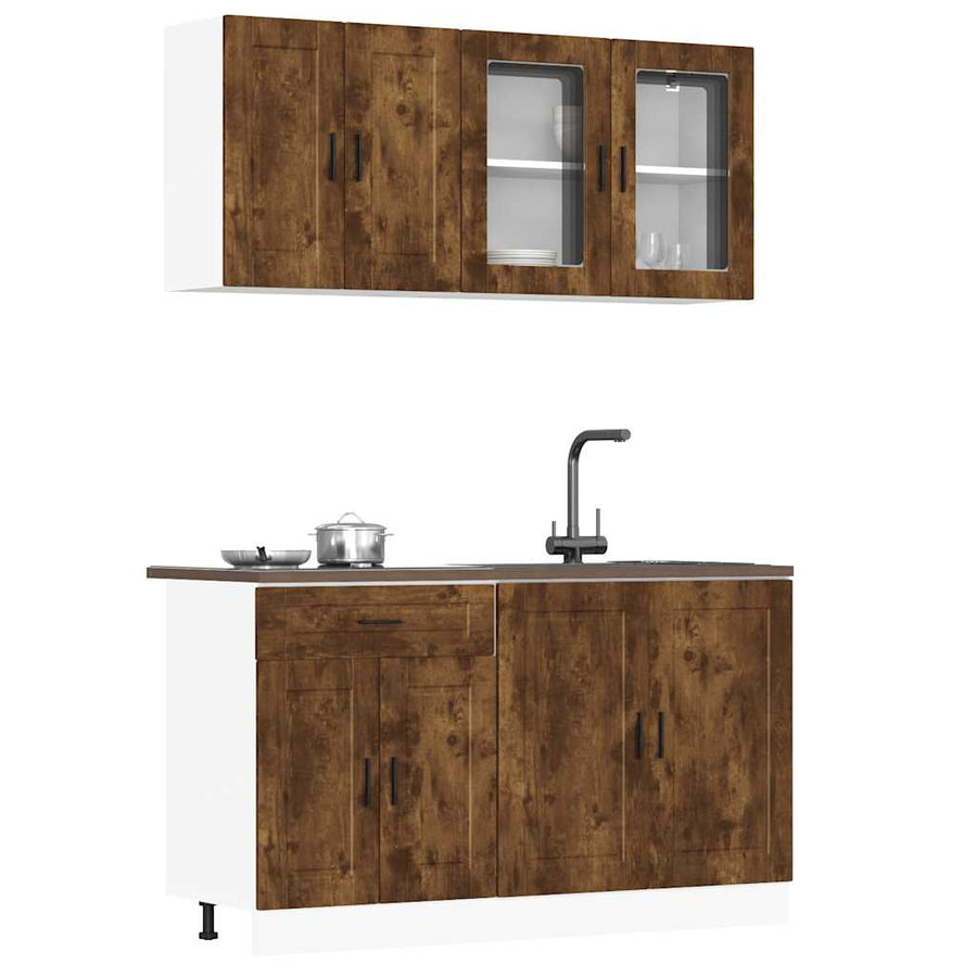 4-delige Keukenkastenset Kalmar bewerkt hout gerookt eiken
