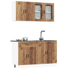 Keukenkastenset Kalmar 4-delig bewerkt hout oud houtkleurig