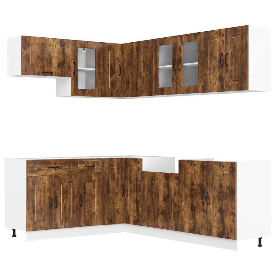 11-delige Keukenkastenset Kalmar bewerkt hout gerookt eiken