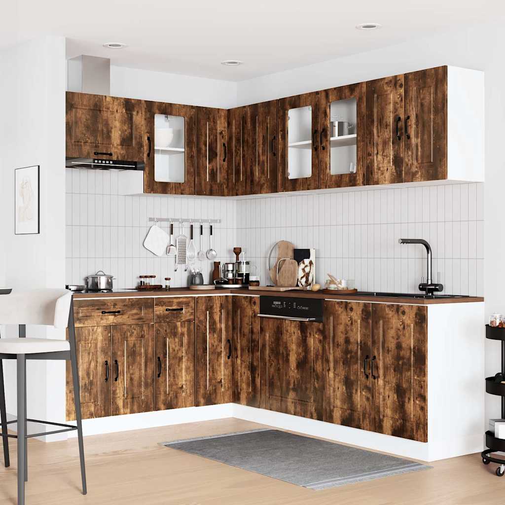 11-delige Keukenkastenset Kalmar bewerkt hout gerookt eiken