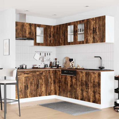 11-delige Keukenkastenset Kalmar bewerkt hout gerookt eiken