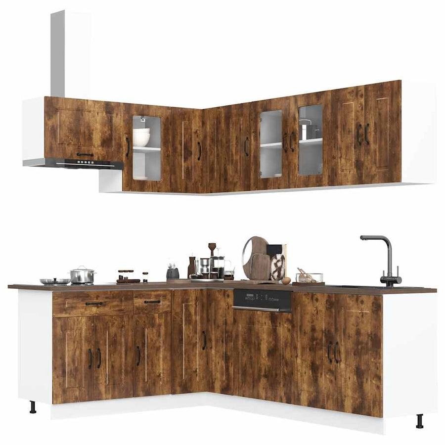 11-delige Keukenkastenset Kalmar bewerkt hout gerookt eiken