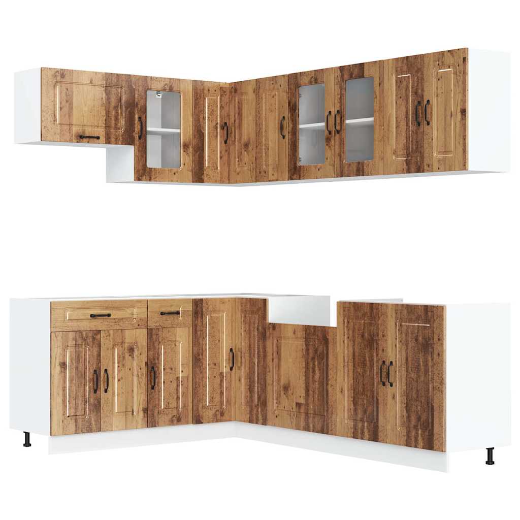 11-delige Keukenkastenset Kalmar bewerkt hout oud houtkleurig