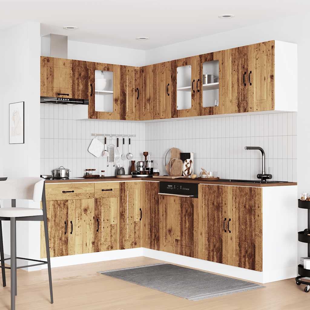 11-delige Keukenkastenset Kalmar bewerkt hout oud houtkleurig