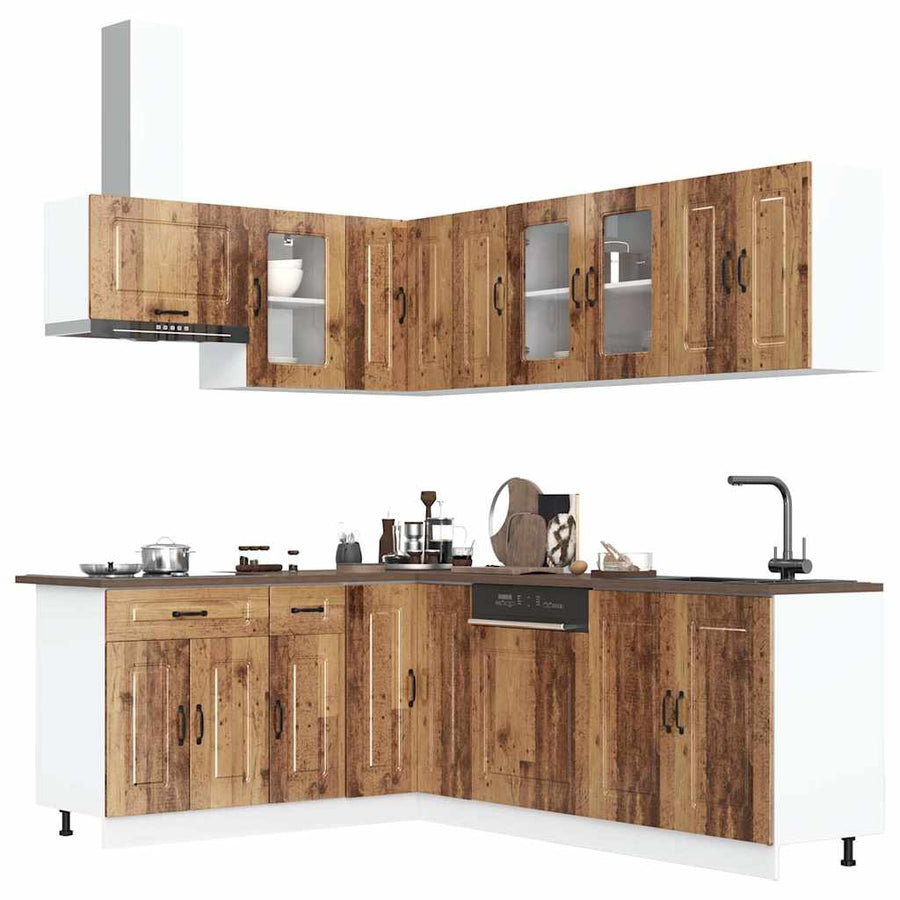 11-delige Keukenkastenset Kalmar bewerkt hout oud houtkleurig