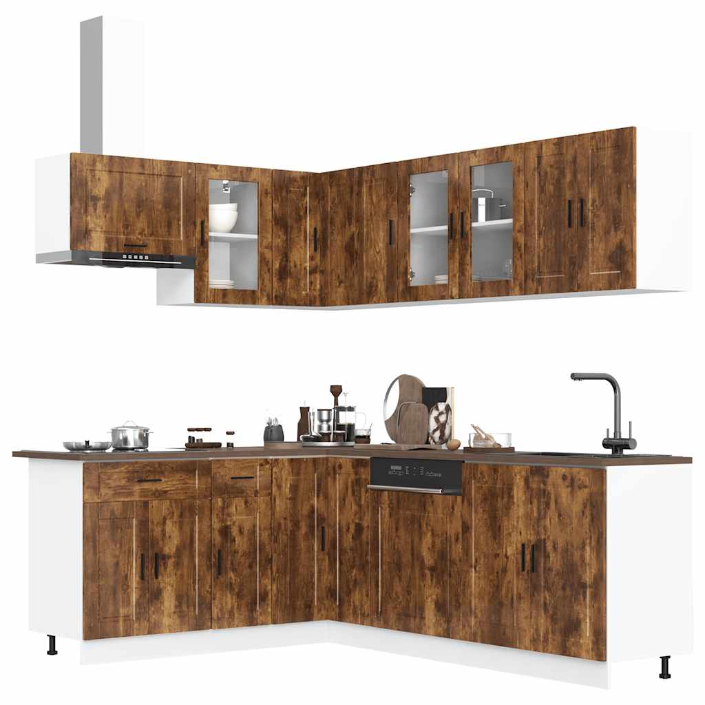 11-delige Keukenkastenset Porto bewerkt hout gerookt eiken