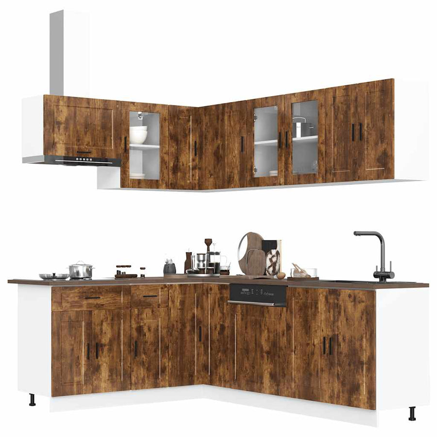 11-delige Keukenkastenset Porto bewerkt hout gerookt eiken