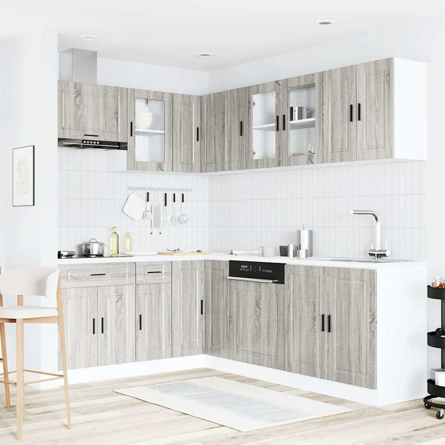 11-Delige Keukenkastenset Porto Bewerkt Hout Eiken Grijs sonoma