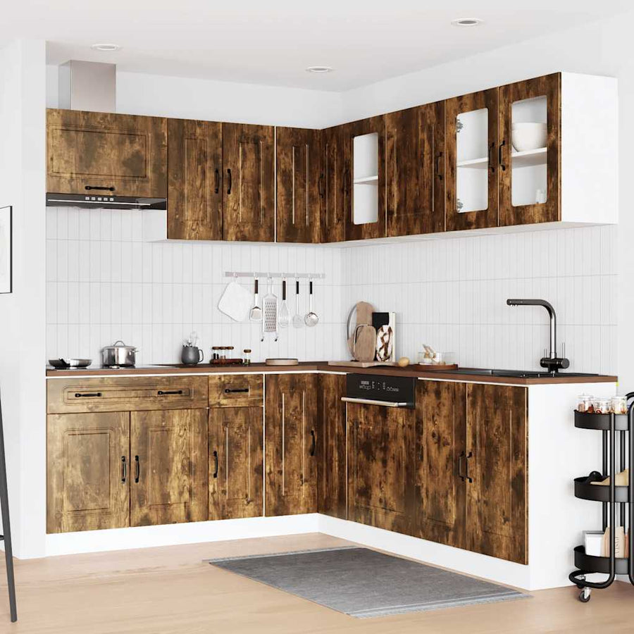 11-delige Keukenkastenset Kalmar bewerkt hout gerookt eiken