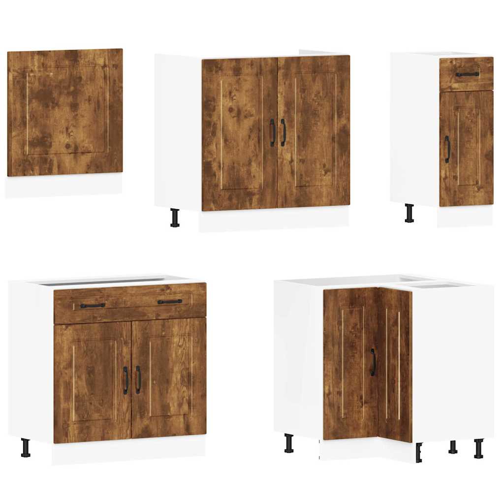 11-delige Keukenkastenset Kalmar bewerkt hout gerookt eiken