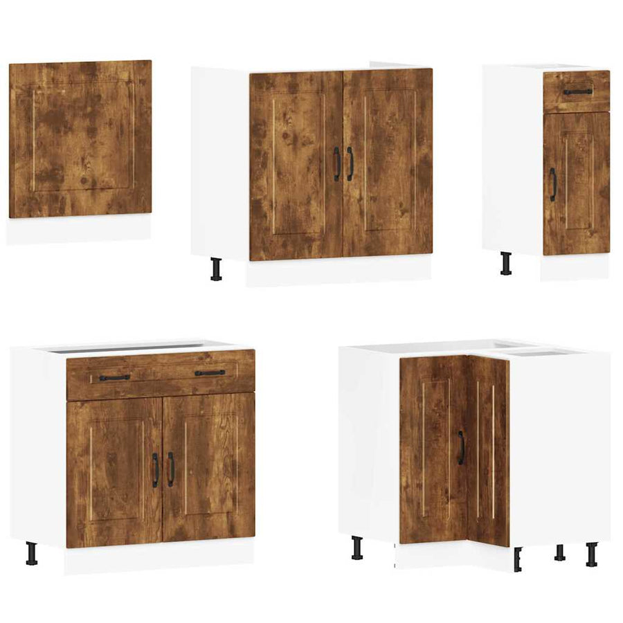 11-delige Keukenkastenset Kalmar bewerkt hout gerookt eiken