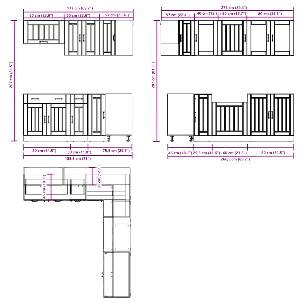 11-delige Keukenkastenset Lucca bewerkt hout wit