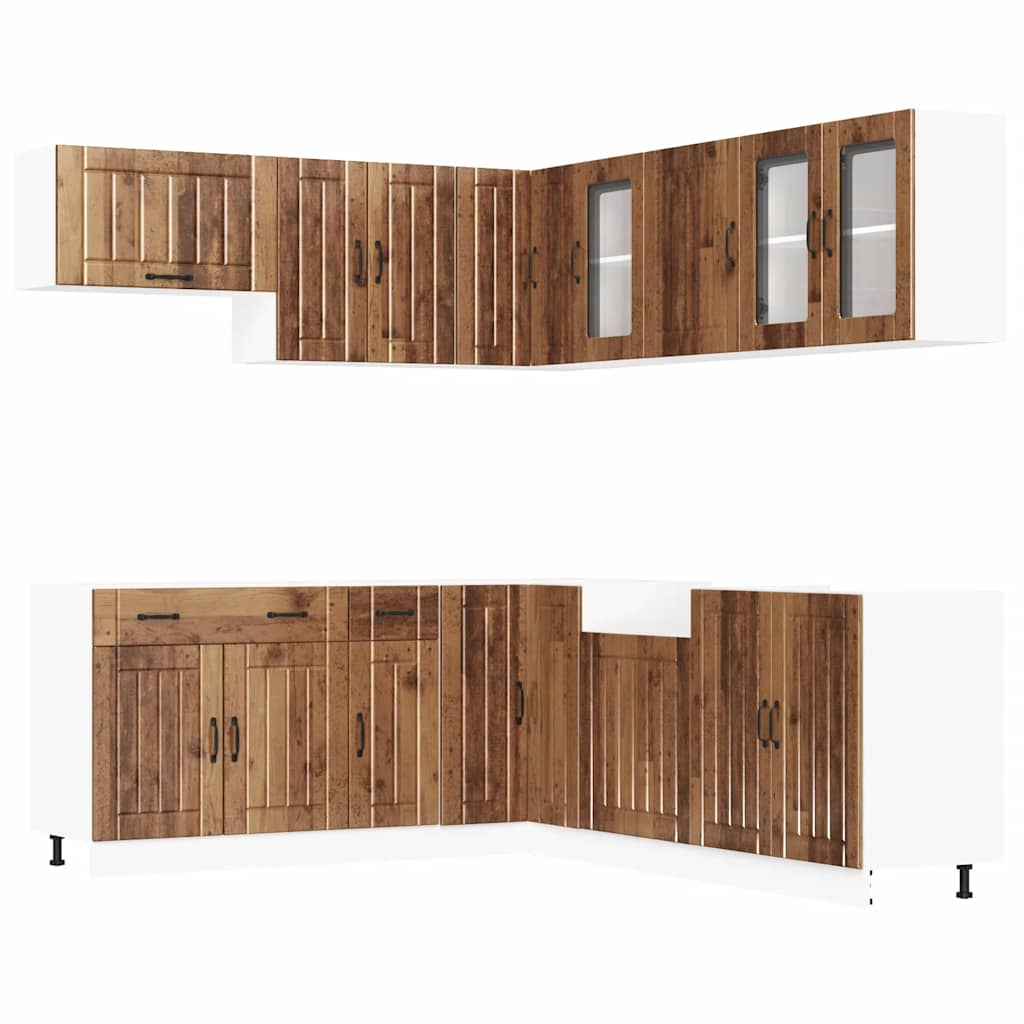 11-delige Keukenkastenset Lucca bewerkt hout oud houtkleurig