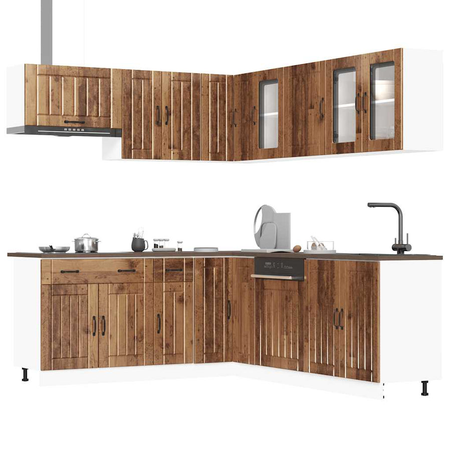 11-delige Keukenkastenset Lucca bewerkt hout oud houtkleurig