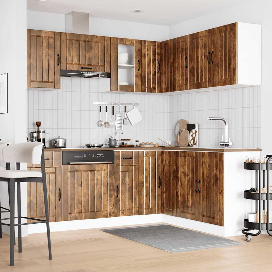 11-delige Keukenkastenset Kalmar bewerkt hout gerookt eiken