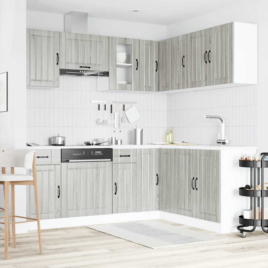 11-delige Keukenkastenset Kalmar bewerkt hout grijs sonomaeiken