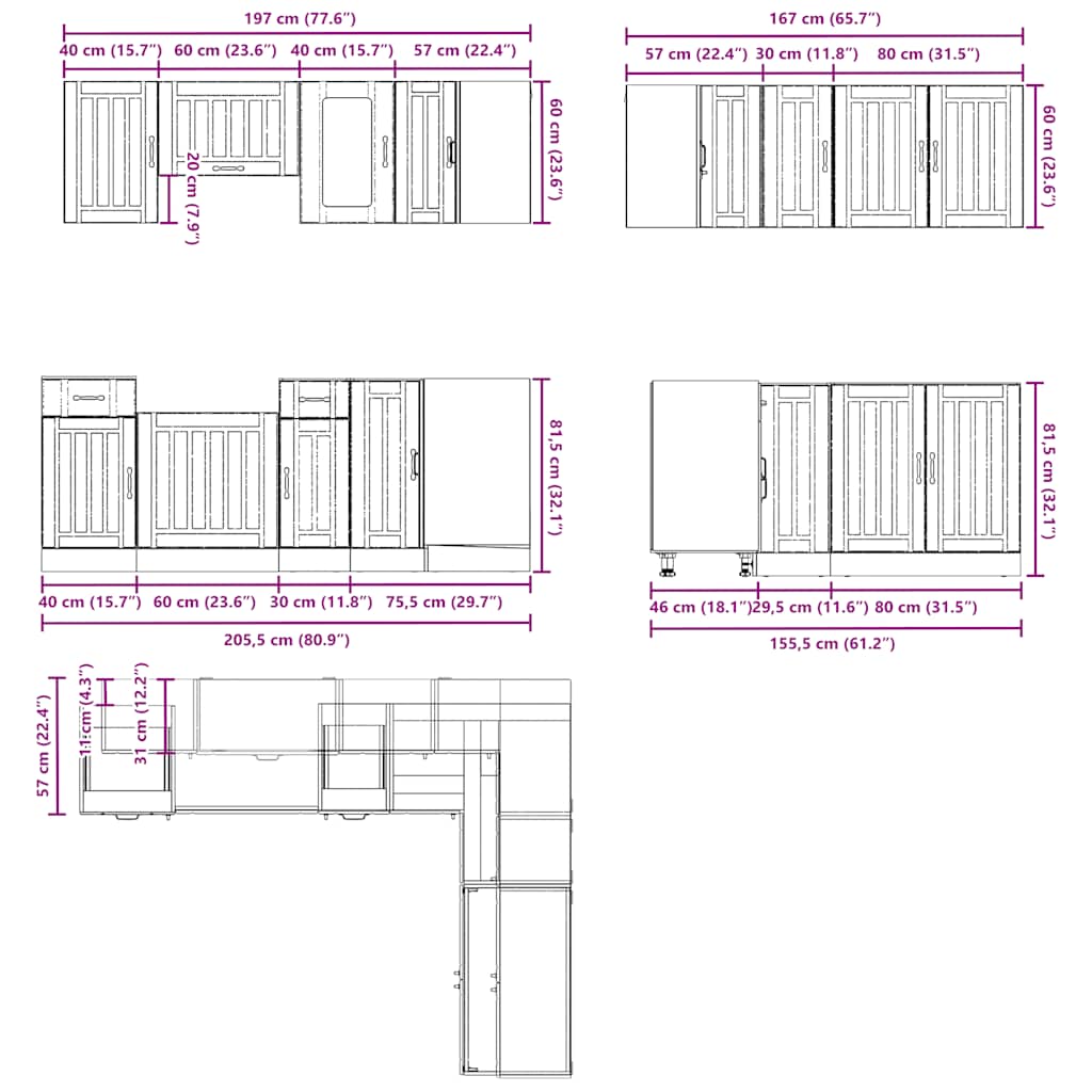 11-delige Keukenkastenset Lucca bewerkt hout wit
