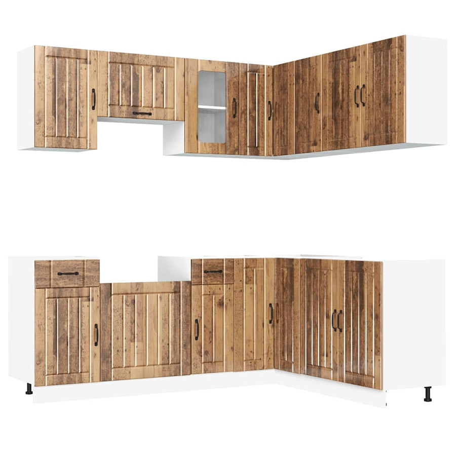 11-delige Keukenkastenset Lucca bewerkt hout oud houtkleurig