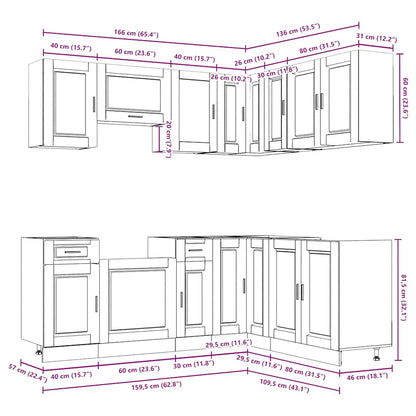 11-delige Keukenkastenset Porto bewerkt hout glanzend wit