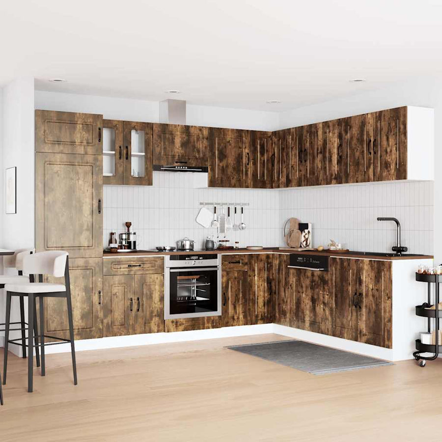 14-delige Keukenkastenset Kalmar bewerkt hout gerookt eiken