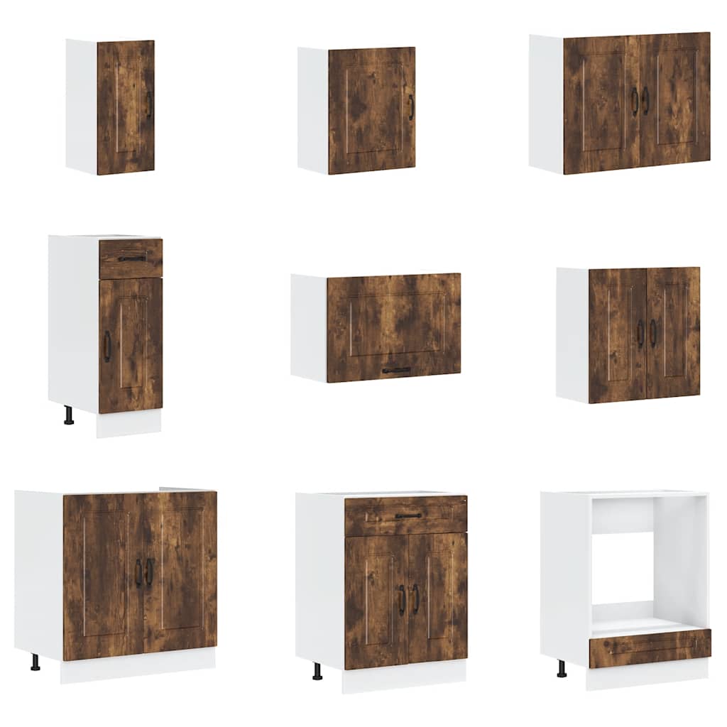 14-delige Keukenkastenset Kalmar bewerkt hout gerookt eiken