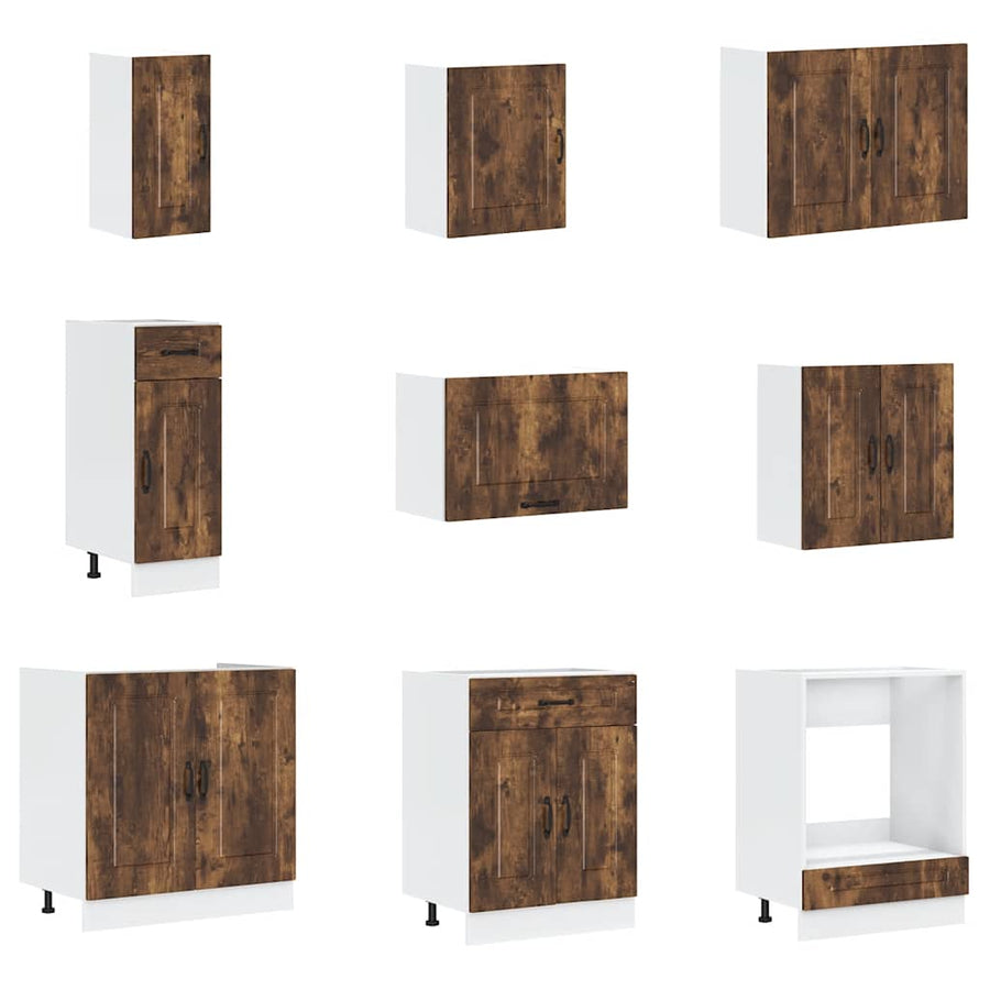14-delige Keukenkastenset Kalmar bewerkt hout gerookt eiken