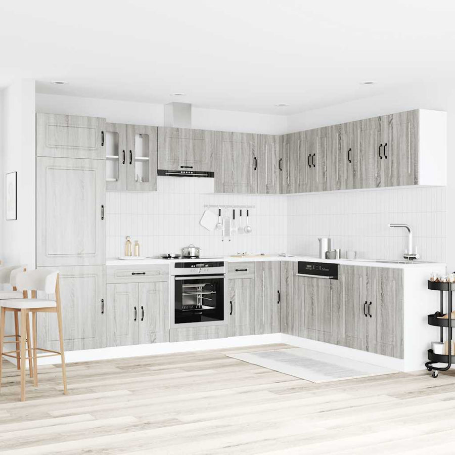 14-delige Keukenkastenset Kalmar bewerkt hout grijs sonomaeiken