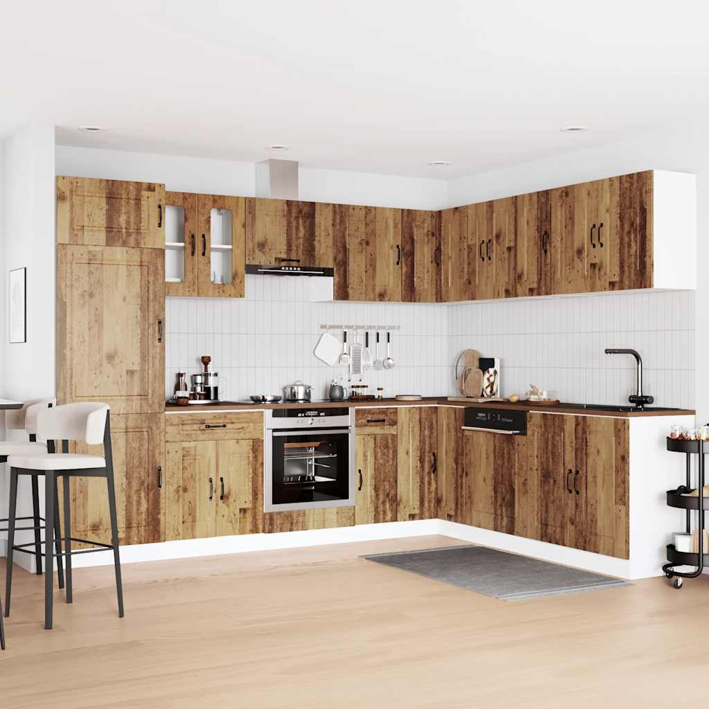 14-delige Keukenkastenset Kalmar bewerkt hout oud houtkleurig