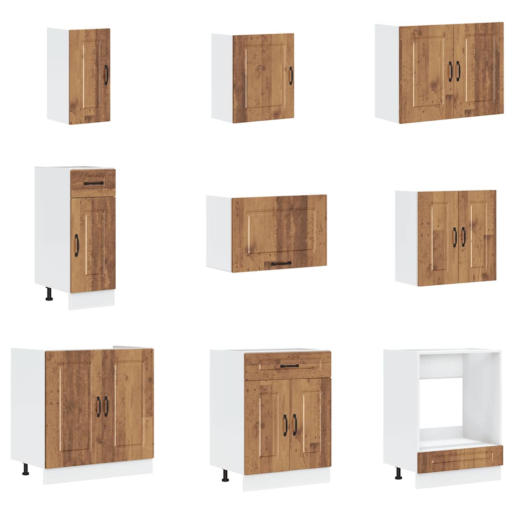14-delige Keukenkastenset Kalmar bewerkt hout oud houtkleurig