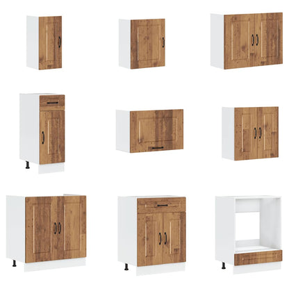 14-delige Keukenkastenset Kalmar bewerkt hout oud houtkleurig