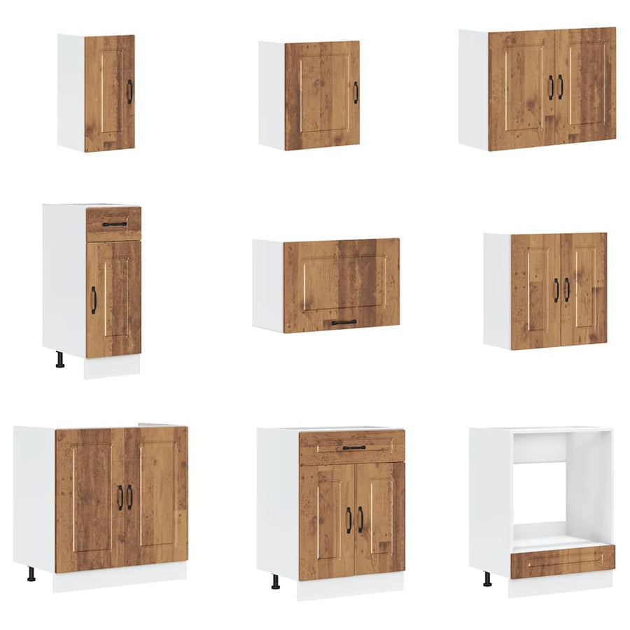 14-delige Keukenkastenset Kalmar bewerkt hout oud houtkleurig