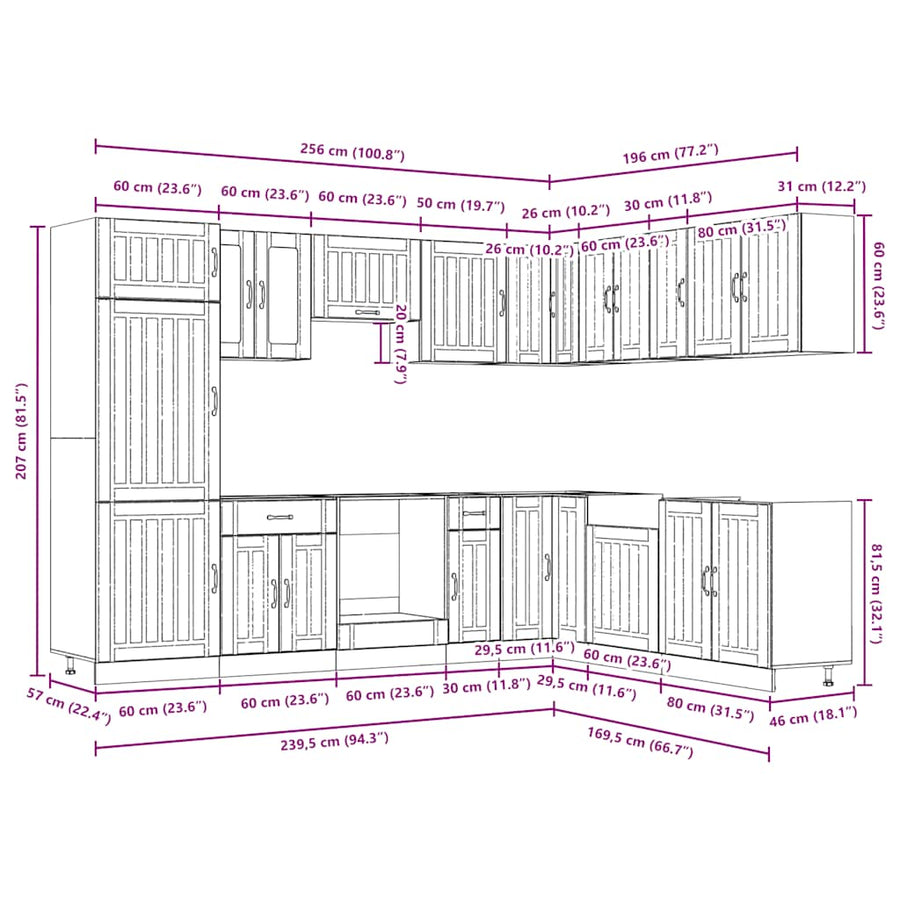 14-delige Keukenkastenset Lucca bewerkt hout wit