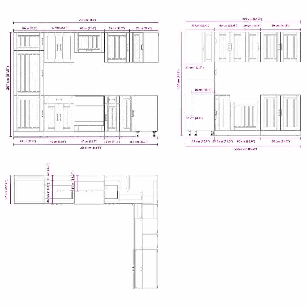 14-delige Keukenkastenset Lucca bewerkt hout betongrijs