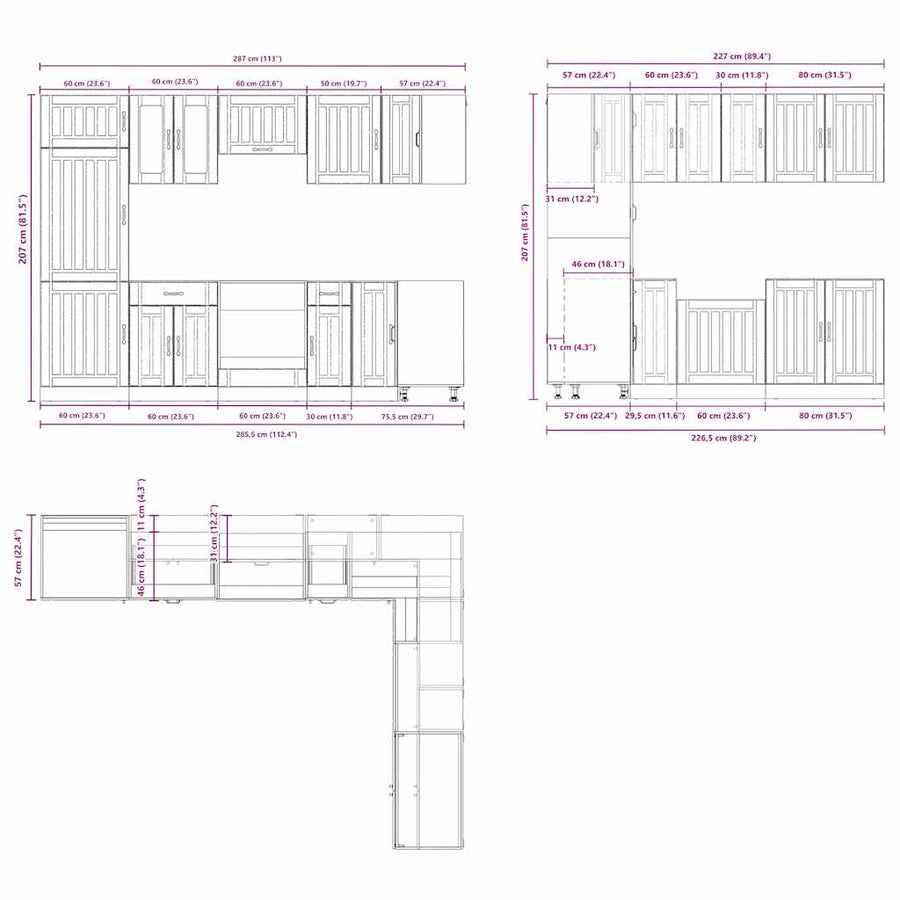14-delige Keukenkastenset Lucca bewerkt hout betongrijs