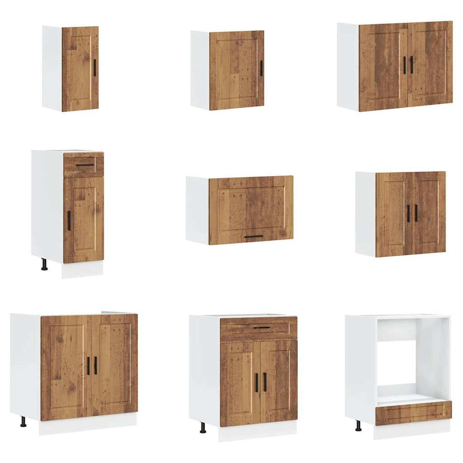 14-delige Keukenkastenset Porto bewerkt hout oud houtkleurig