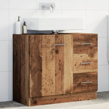 Wastafelkast 63x30x54 cm bewerkt hout oud houtkleurig