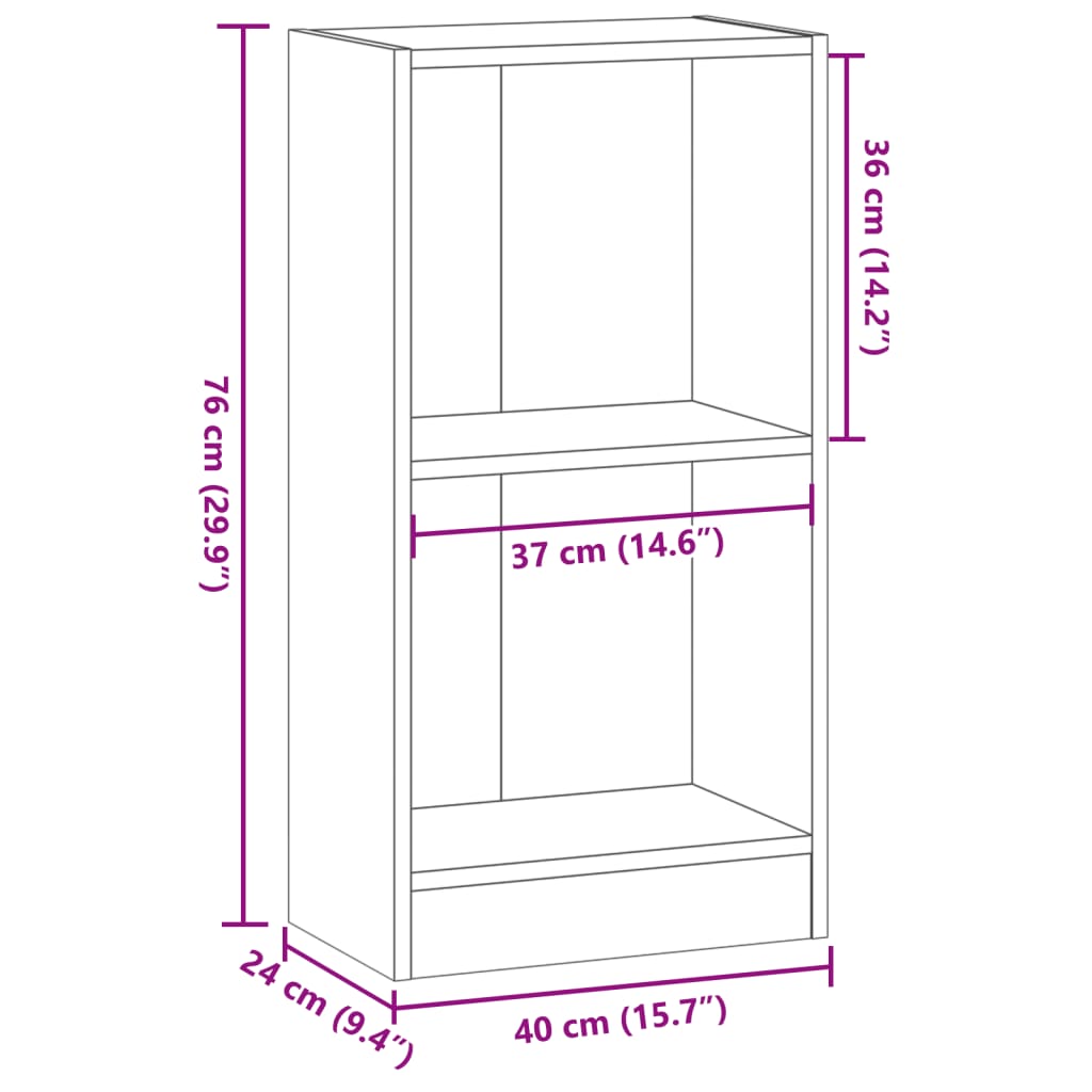 Boekenkast 40x24x76 cm bewerkt hout artisanaal eikenkleurig