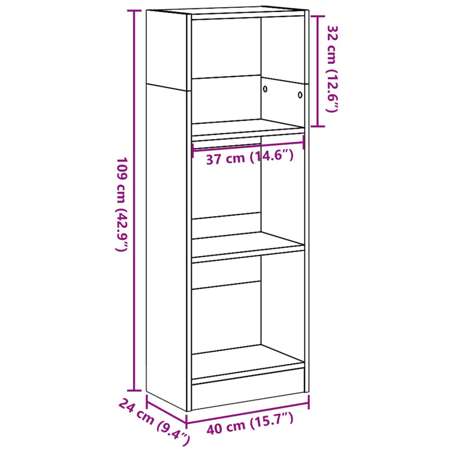Boekenkast 40x24x109 cm bewerkt hout betongrijs