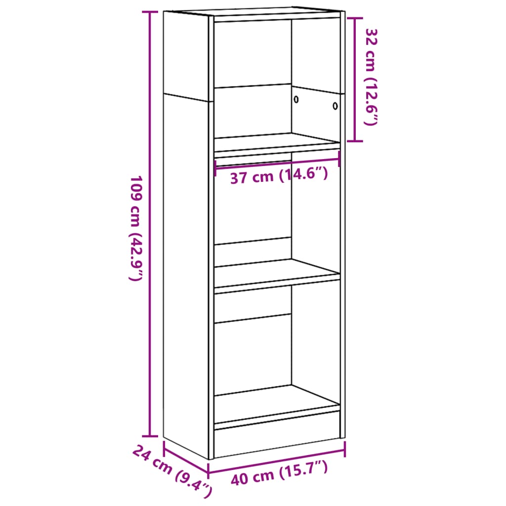 Boekenkast 40x24x109 cm bewerkt hout bruin eikenkleurig