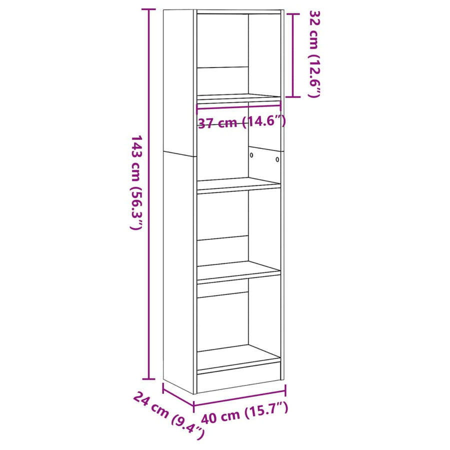 Boekenkast 40x24x143 cm bewerkt hout bruin eikenkleurig