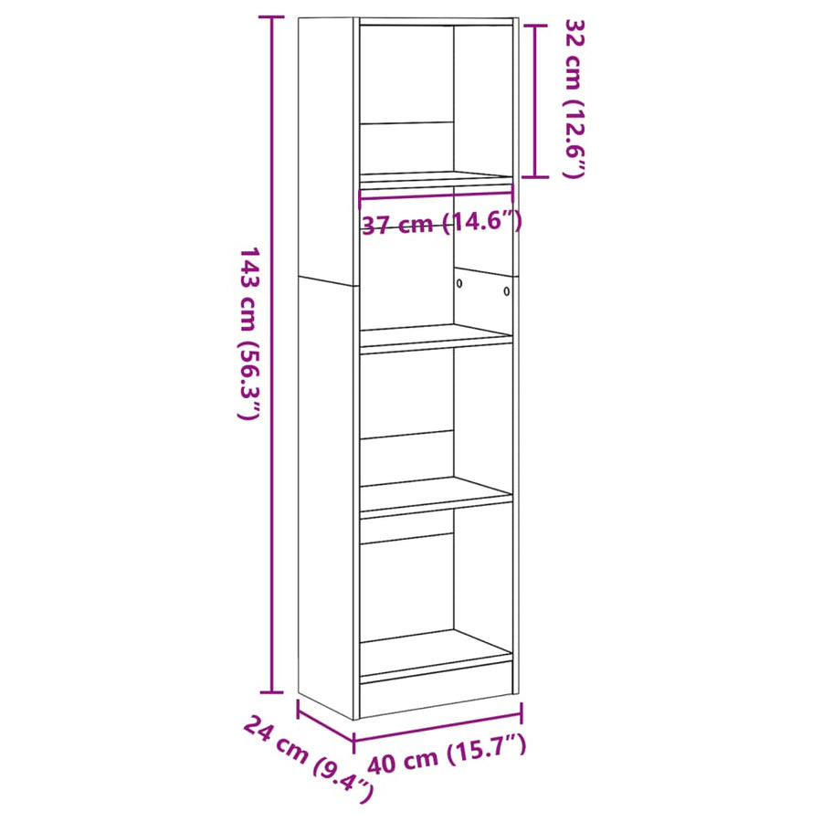 Boekenkast 40x24x143 cm bewerkt hout oud houtkleurig