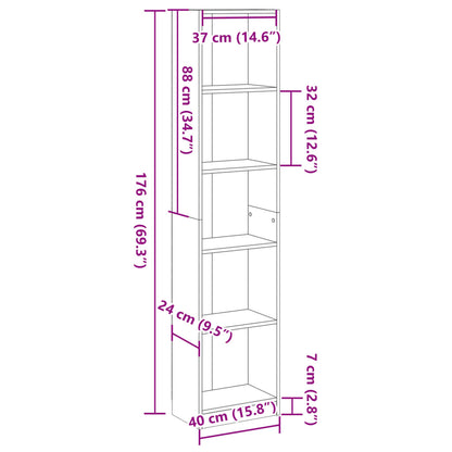 Boekenkast 40x24x176 cm bewerkt hout wit