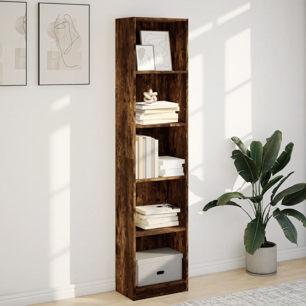 Boekenkast 40x24x176 cm bewerkt hout gerookt eikenkleurig