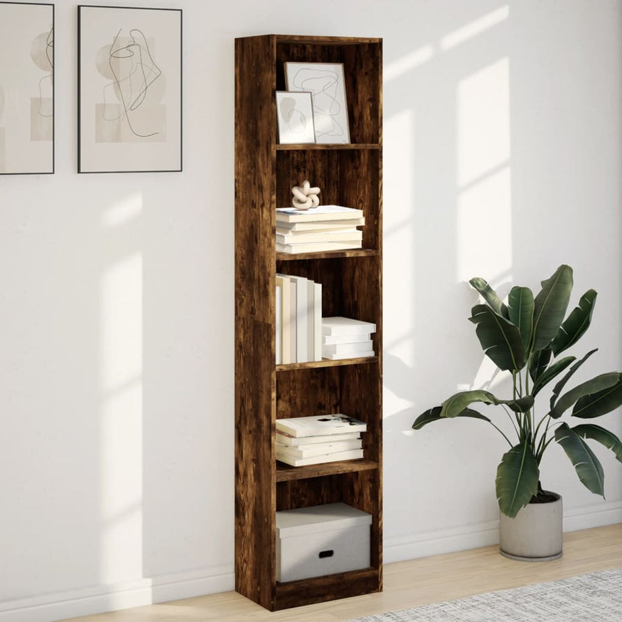 Boekenkast 40x24x176 cm bewerkt hout gerookt eikenkleurig