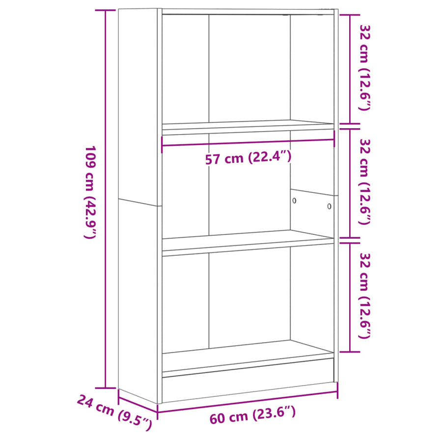 Boekenkast 60x24x109 cm bewerkt hout grijs sonoma eikenkleurig